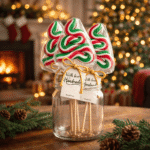 Novogodišnja lizalica u obliku jelkice zeleno crvene boje