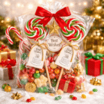 Spiralne lizalice u tradicionalnim božićnim bojama savršene su za prazničnu dekoraciju.