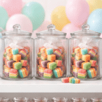 Žele bombone trobojne kockice kao dekoracija stola