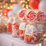 Crveno bela lizalica kao poklon za goste