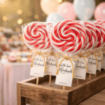 Crveno bela lizalica swirl kao dekoracija