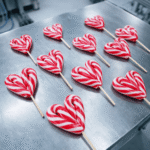 Crveno bela lizalica u obliku srca za candy bar