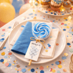 Plavo bela spiralna lizalica za rođendan