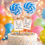 Plavo bela swirl lizalica kao poklon