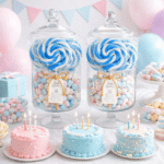 Plavo bela lizalica swirl kao dekoracija