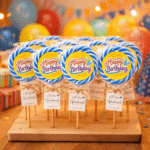 Lizalica sa Happy Birthday nalepnicom kao dekor