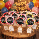 Lizalica sa Happy Birthday nalepnicom za candy bar