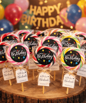 Lizalica sa Happy Birthday nalepnicom za candy bar