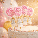 Roze lizalica za slatki sto na rođendanu