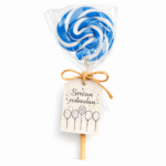 Plavo bela spiralna lizalica za baby shower