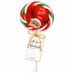 Božićna lizalica crvene i zelene boje sa irvasom