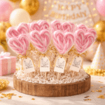 Roze lizalica u obliku srca kao dekoracija