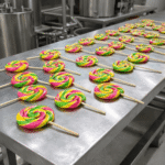 Rainbow lizalice u roze, žutoj i zelenoj boji za candy bar